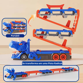 Brinquedo Caminhão Cegonha Dinossauro REX Engole Carros 3 em 1 Pista Radical Bramble