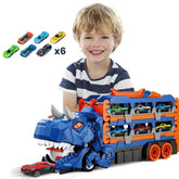 Caminhão Cegonha Brinquedo Dinossauro REX com Pista de Lançamento + 6 Carrinhos Bramble