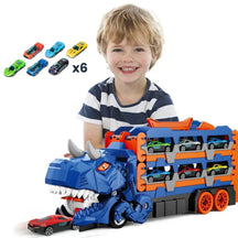 Caminhão Cegonha Brinquedo Dinossauro REX com Pista de Lançamento + 6 Carrinhos Bramble