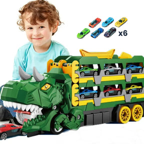 Brinquedo Caminhão Cegonha Dinossauro REX com Pista de Lançamento + 6 Carrinhos Bramble
